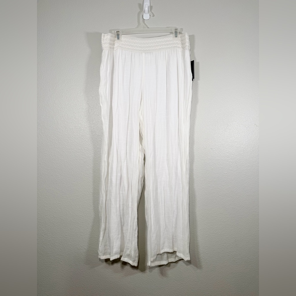 NWT Alyx Pants Linen Lined White Wide Leg Elastic Waist Beach Costal Women 1X